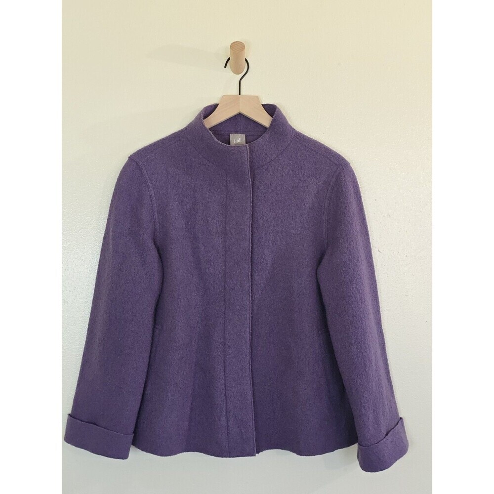 J Jill Pure Jill 100% Wool Jacket Purple Boiled Wool Button Front Petite Small